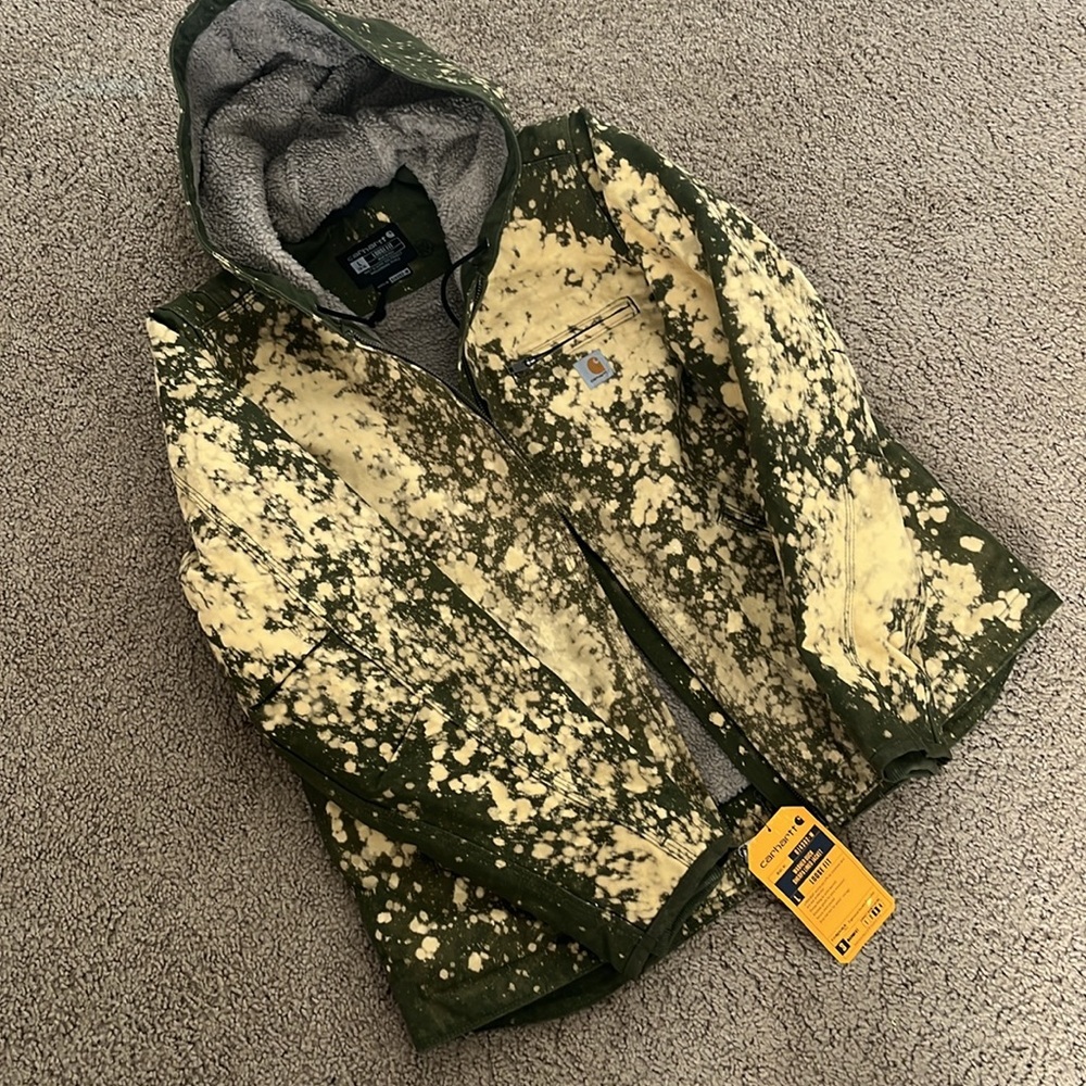 Fall Custom Carhartt Bleached Dyed Duck Green Coat, NWT